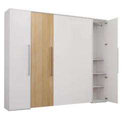 Queen Murphy Bed with Storage Units - White & Natural Sale