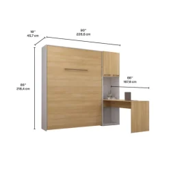 Queen Murphy Bed with Storage Cabinets and Desk - Natural Hot