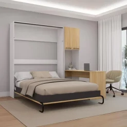 Queen Murphy Bed with Storage Cabinets and Desk - Natural Hot