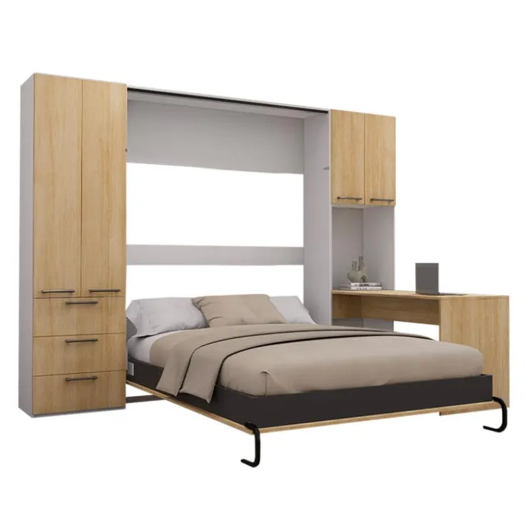 Queen Murphy Bed with Storage Units and Desk - Natural Outlet