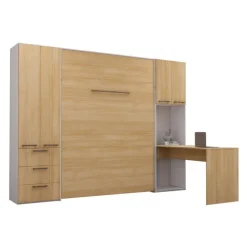 Queen Murphy Bed with Storage Units and Desk - Natural Outlet