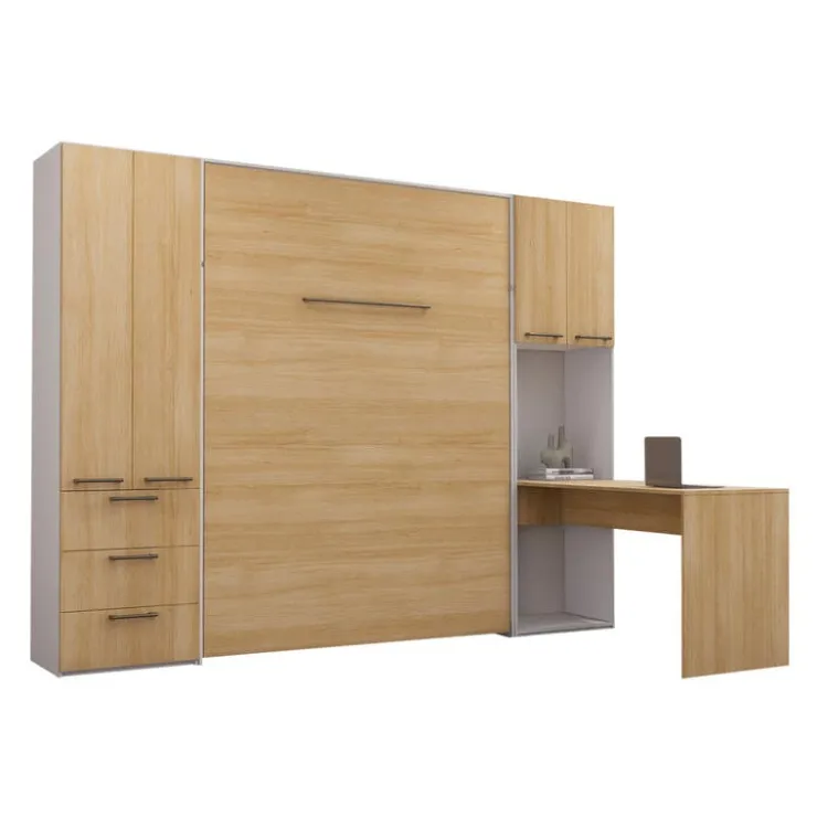 Queen Murphy Bed with Storage Units and Desk - Natural Outlet