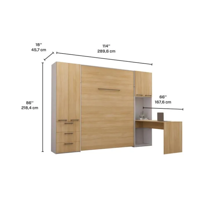 Queen Murphy Bed with Storage Units and Desk - Natural Outlet
