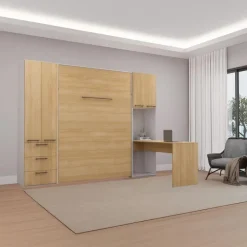 Queen Murphy Bed with Storage Units and Desk - Natural Outlet