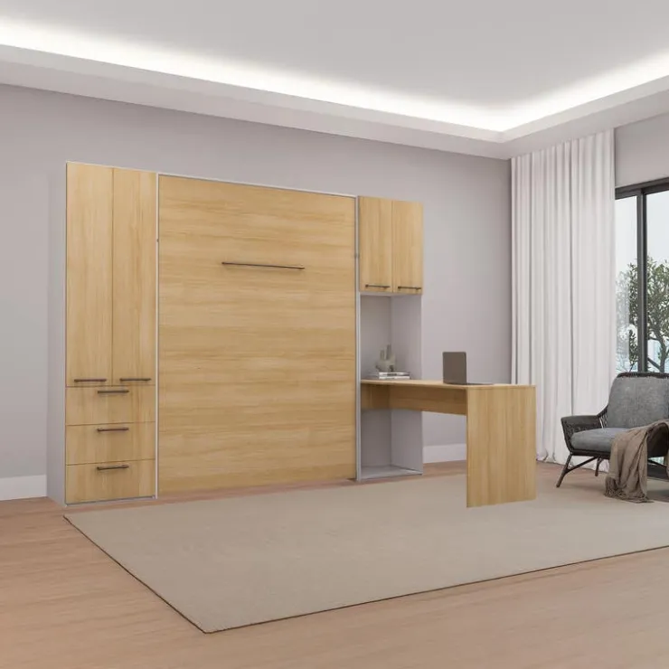 Queen Murphy Bed with Storage Units and Desk - Natural Outlet