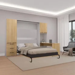 Queen Murphy Bed with Storage Units and Desk - Natural Outlet