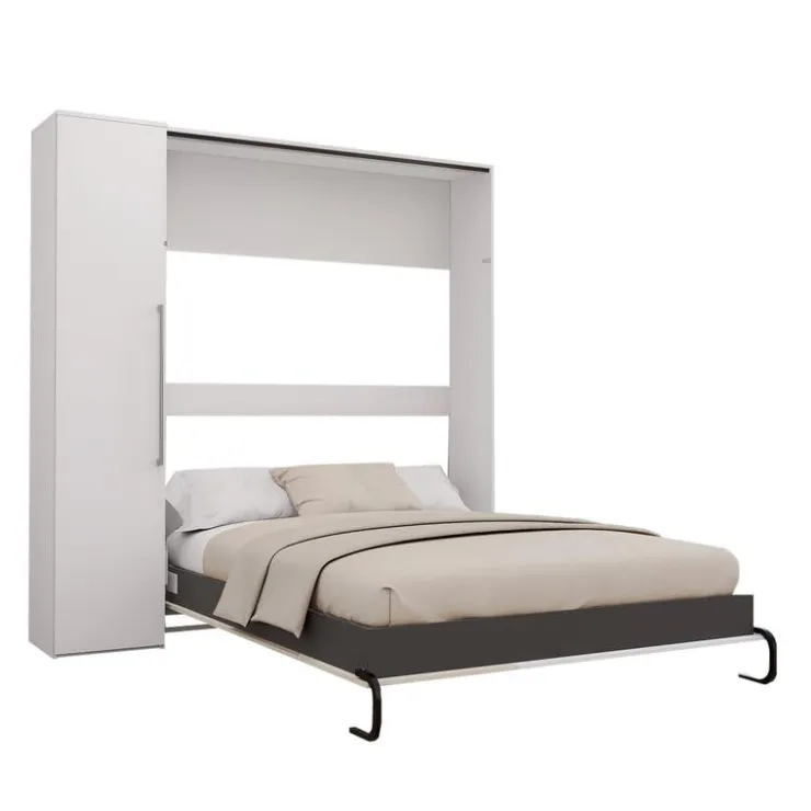 Queen Murphy Bed with Storage Unit - White & Grey Online
