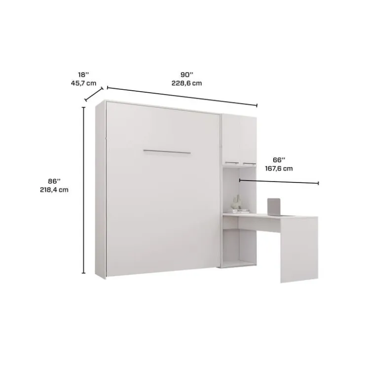 Queen Murphy Bed with Storage Cabinets and Desk - White Online