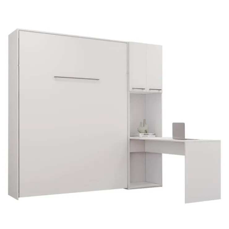 Queen Murphy Bed with Storage Cabinets and Desk - White Online