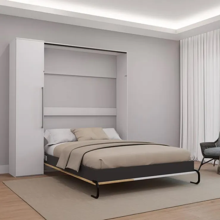 Queen Murphy Bed with Storage Unit - White & Natural New