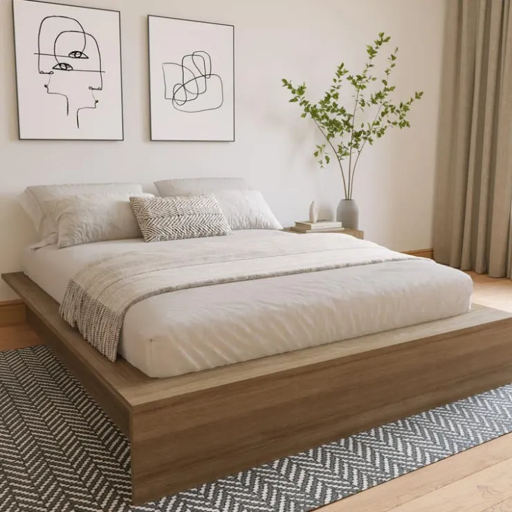 Nexera Queen Platform Bed (60") - Brown Oak Clearance