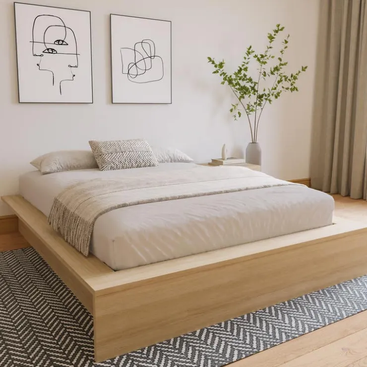 Nexera Queen Platform Bed (60") - Natural Blonde Oak Clearance