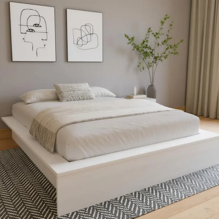 Nexera Queen Platform Bed (60") - White wood grain Clearance