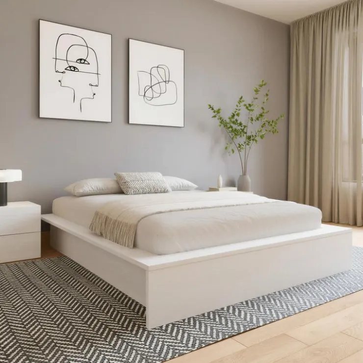 Nexera Queen Platform Bed (60") - White wood grain Clearance