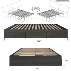 Nexera Queen Platform Bed with 3-Drawer Storage (60") - Grey Clearance