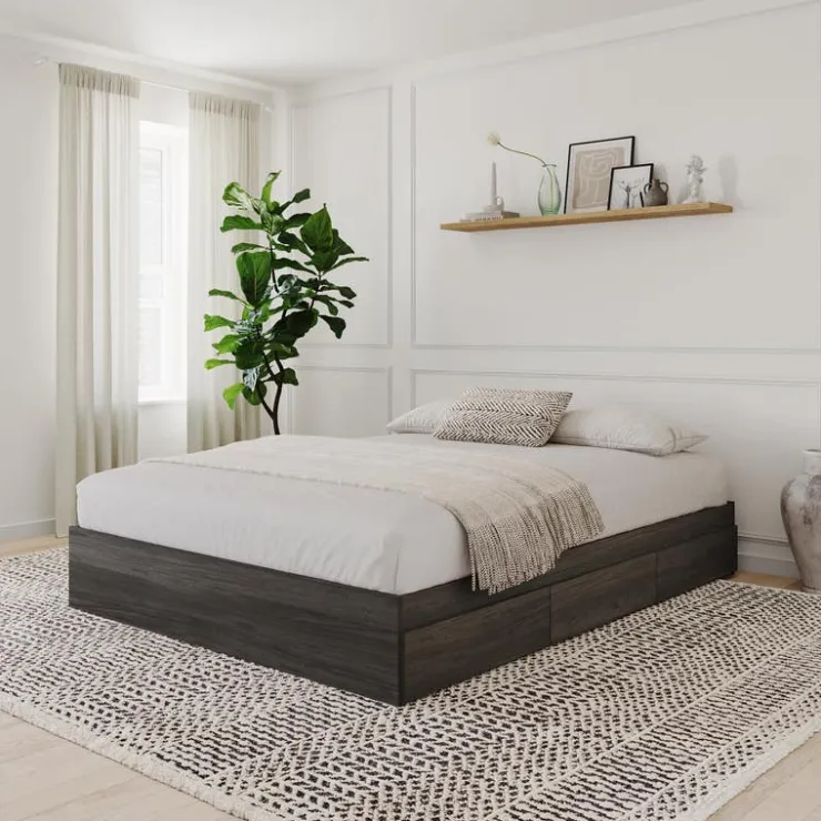 Nexera Queen Platform Bed with 3-Drawer Storage (60") - Grey Clearance