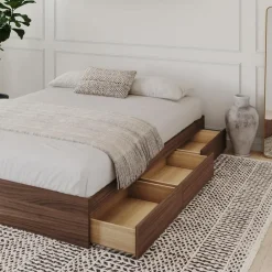 Nexera Queen Platform Bed with 3-Drawer Storage (60") - Brown Clearance