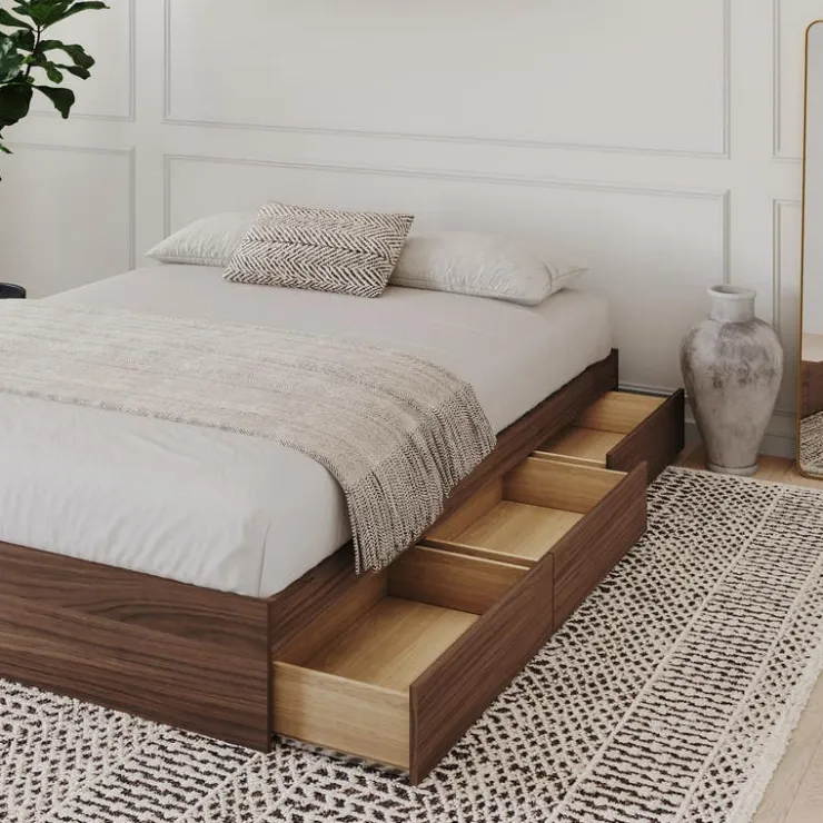 Nexera Queen Platform Bed with 3-Drawer Storage (60") - Brown Clearance