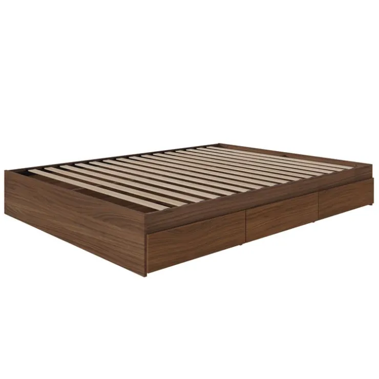 Nexera Queen Platform Bed with 3-Drawer Storage (60") - Brown Clearance
