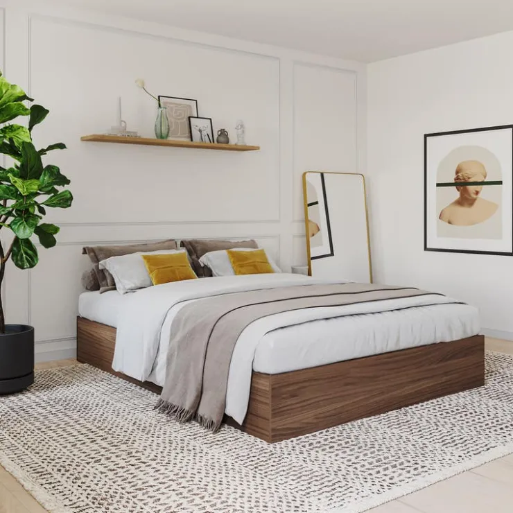 Nexera Queen Platform Bed with 3-Drawer Storage (60") - Brown Clearance