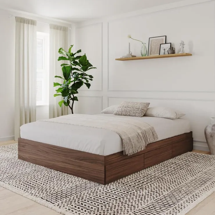 Nexera Queen Platform Bed with 3-Drawer Storage (60") - Brown Clearance