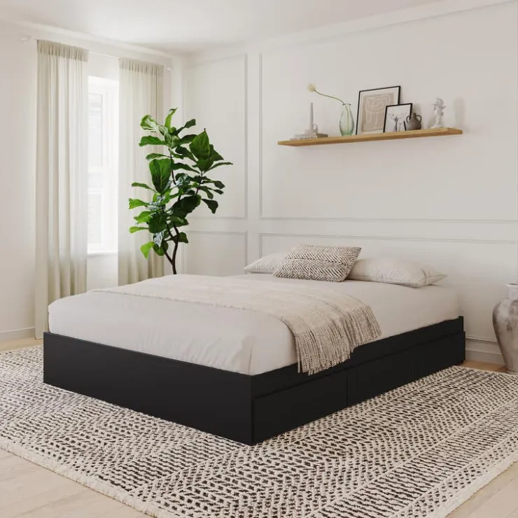 Nexera Queen Platform Bed with 3-Drawer Storage (60") - Black New