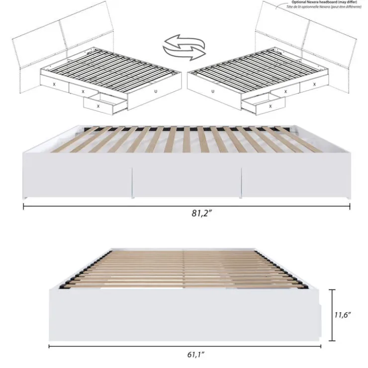 Nexera Queen Platform Bed with 3-Drawer Storage (60") - White Online