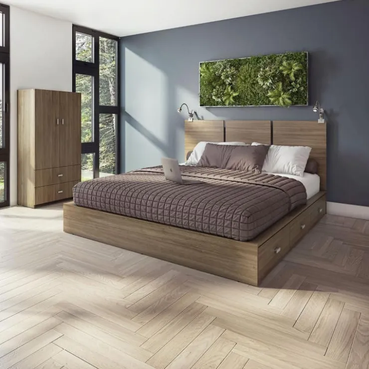 SUA-V Queen Platform Bed with Headboard (60") Fashionista Clearance