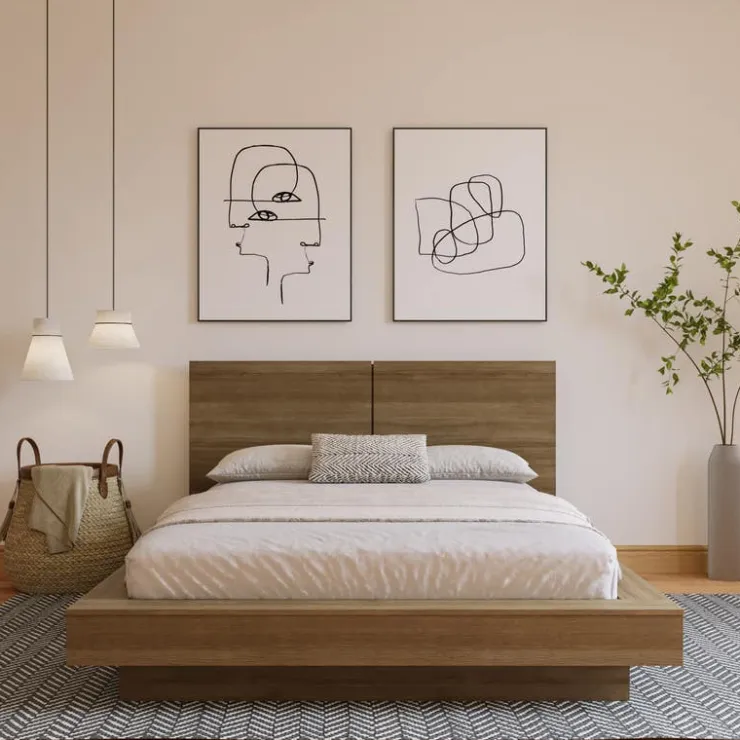 Nexera Queen Platform Bed with Headboard (60") - Brown Oak Discount