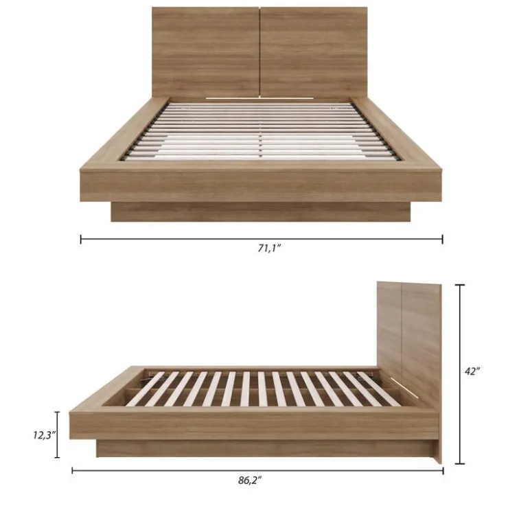 Nexera Queen Platform Bed with Headboard (60") - Brown Oak Discount