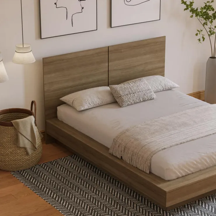 Nexera Queen Platform Bed with Headboard (60") - Brown Oak Discount