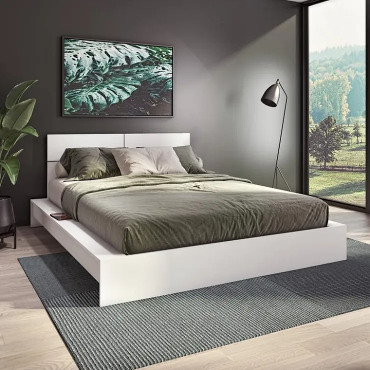 SUA-V Queen Platform Bed with Headboard (60") White Hot