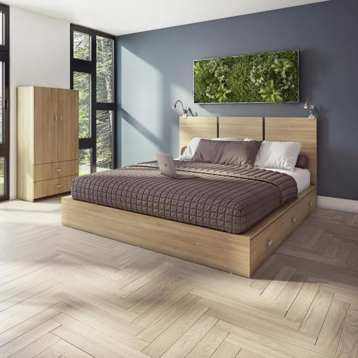 SUA-V Queen Platform Bed with Headboard (60") Natural Sale