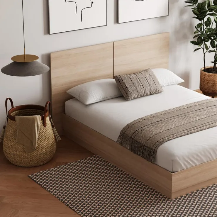 Nexera Queen Platform Bed with Headboard (60") - Natural Blonde Oak Discount