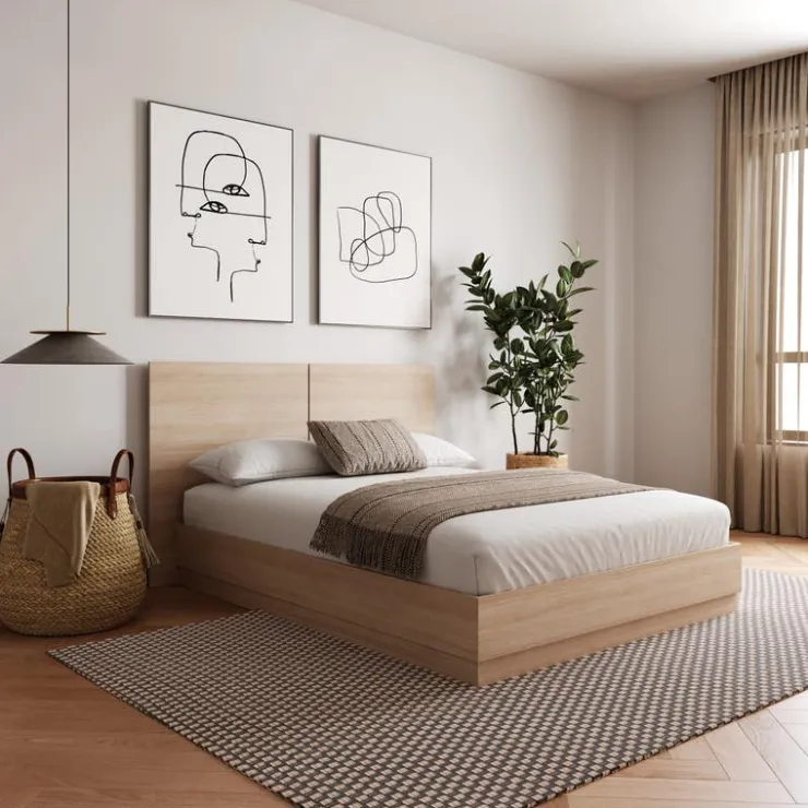 Nexera Queen Platform Bed with Headboard (60") - Natural Blonde Oak Discount