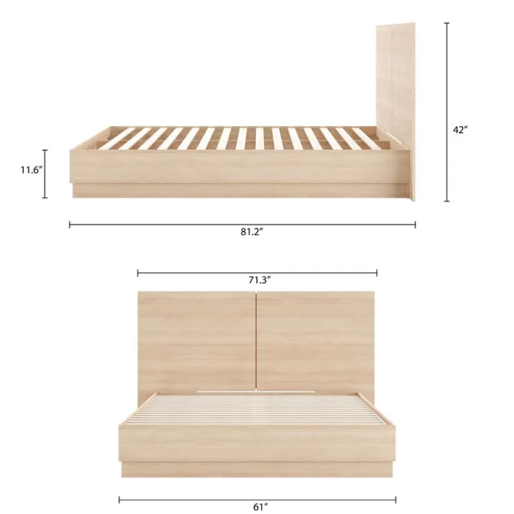 Nexera Queen Platform Bed with Headboard (60") - Natural Blonde Oak Discount