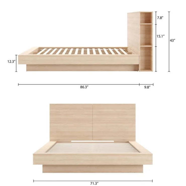 Nexera Queen Platform Bed with Headboard (60") - Natural Blonde Oak Clearance
