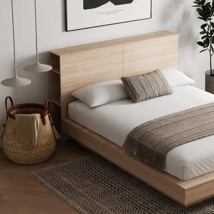 Nexera Queen Platform Bed with Headboard (60") - Natural Blonde Oak Clearance