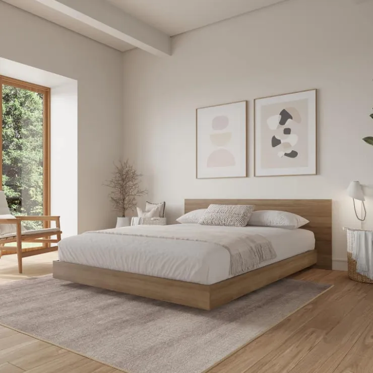 Nexera Queen Platform Bed with Headboard (60") - Brown oak Outlet