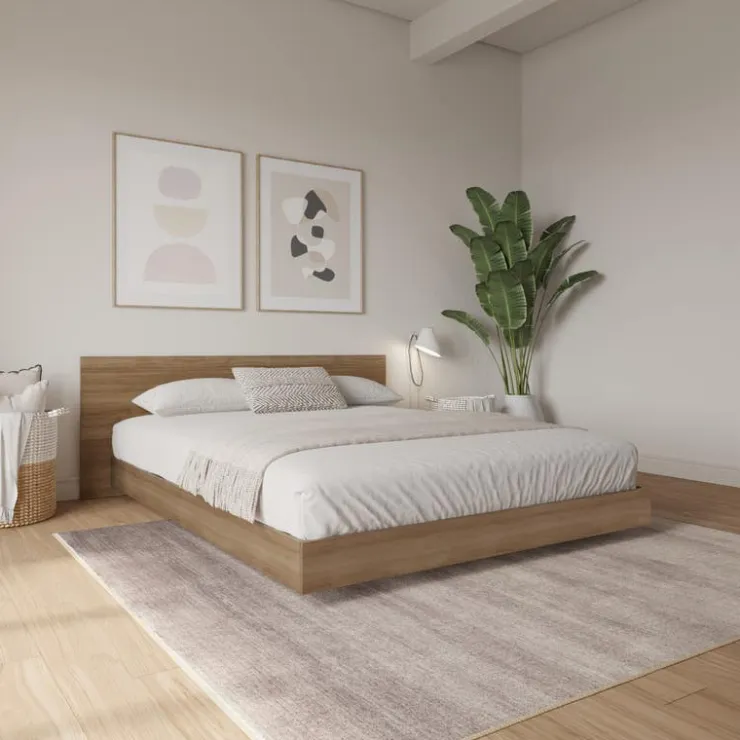 Nexera Queen Platform Bed with Headboard (60") - Brown oak Outlet