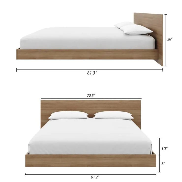 Nexera Queen Platform Bed with Headboard (60") - Brown oak Outlet