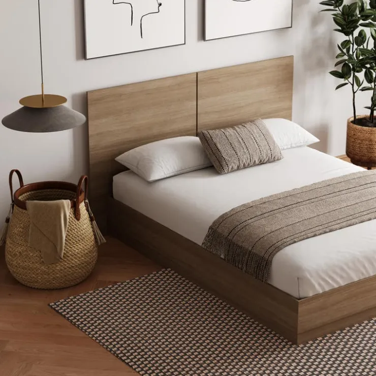 Nexera Queen Platform Bed with Headboard (60") - Brown Oak New
