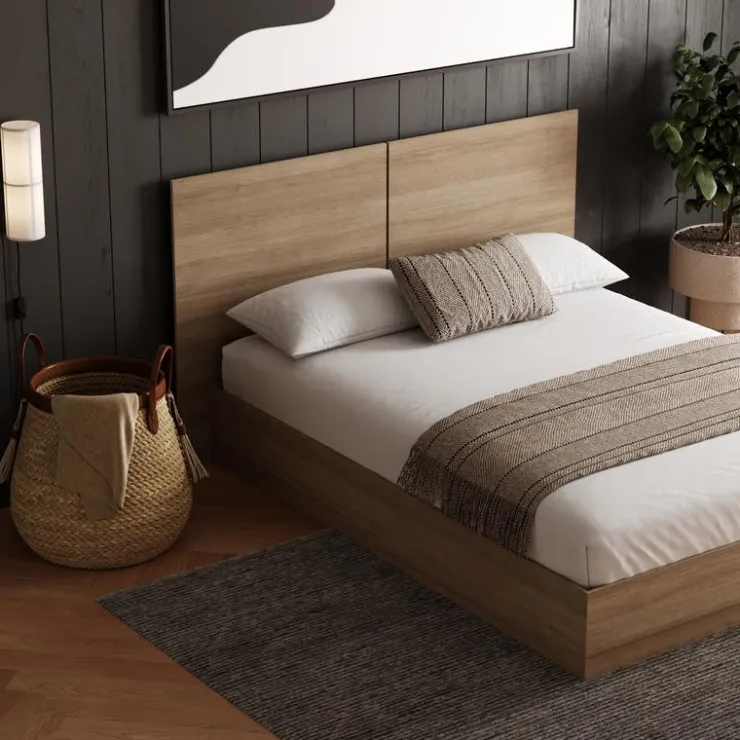 Nexera Queen Platform Bed with Headboard (60") - Brown Oak New
