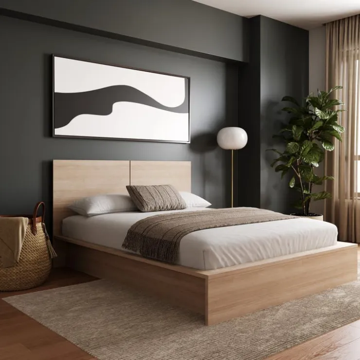 Nexera Queen Platform Bed with Headboard (60") - Natural Blonde Oak Sale