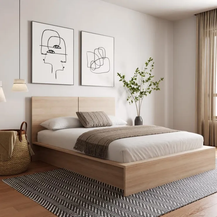Nexera Queen Platform Bed with Headboard (60") - Natural Blonde Oak Sale