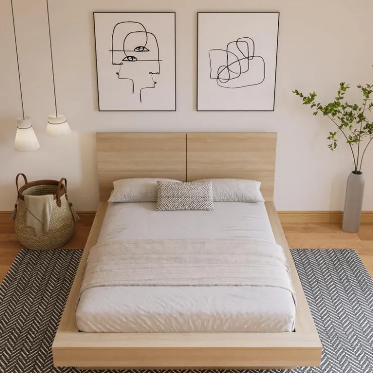 Nexera Queen Platform Bed with Headboard (60") - Natural Blonde Oak Clearance