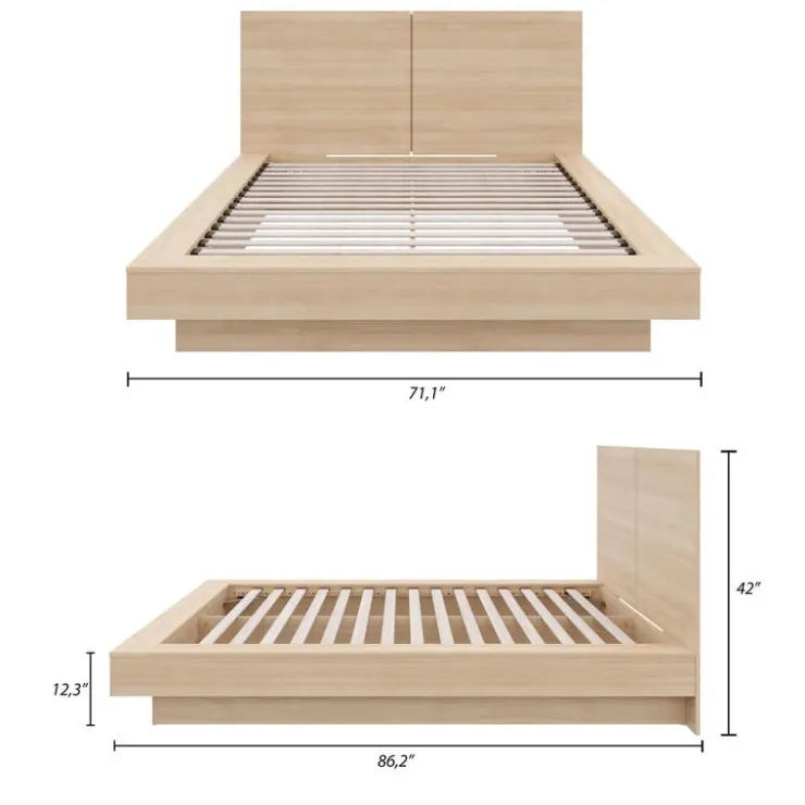 Nexera Queen Platform Bed with Headboard (60") - Natural Blonde Oak Clearance