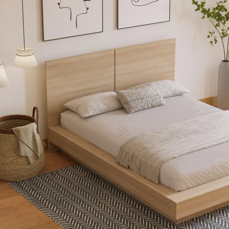 Nexera Queen Platform Bed with Headboard (60") - Natural Blonde Oak Clearance