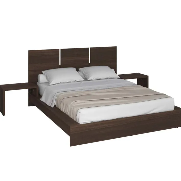 SUA-V Queen Platform Bed with Integrated Bedside Tables (60") Brown Sale