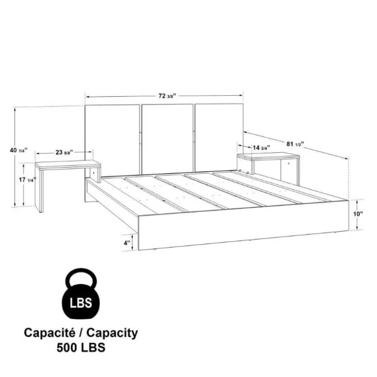 SUA-V Queen Platform Bed with Integrated Bedside Tables (60") Brown Sale